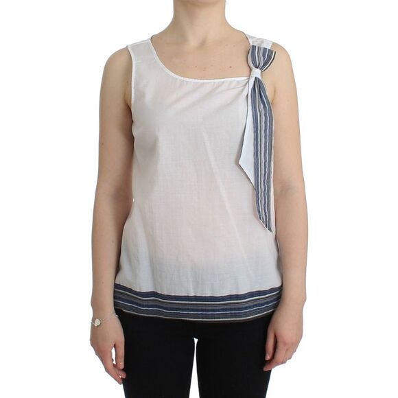 Ermanno Scervino Sleeveless Cotton Top Bow Accent Women White Tops & T-Shirts - Picture 1 of 6